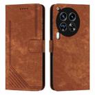 For Tecno Camon 30 Premier Skin Feel Stripe Pattern Leather Phone Case with Long Lanyard(Brown) - 1