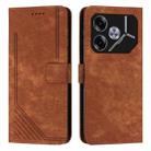 For Tecno Pova 6 Skin Feel Stripe Pattern Leather Phone Case with Long Lanyard(Brown) - 1