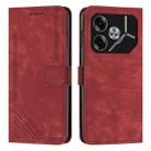 For Tecno Pova 6 Skin Feel Stripe Pattern Leather Phone Case with Long Lanyard(Red) - 1