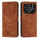 For Tecno Pova 6 Pro Skin Feel Stripe Pattern Leather Phone Case with Long Lanyard(Brown) - 1