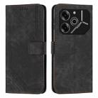 For Tecno Pova 6 Pro Skin Feel Stripe Pattern Leather Phone Case with Long Lanyard(Black) - 1