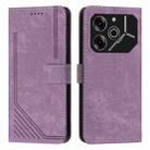 For Tecno Pova 6 Pro Skin Feel Stripe Pattern Leather Phone Case with Long Lanyard(Purple) - 1