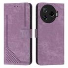 For Tecno Camon 30 Pro 5G Skin Feel Stripe Pattern Leather Phone Case with Long Lanyard(Purple) - 1