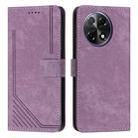 For Tecno Camon 30S Skin Feel Stripe Pattern Leather Phone Case with Long Lanyard(Purple) - 1