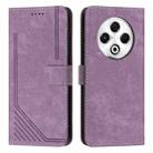 For Tecno Spark 30 4G Skin Feel Stripe Pattern Leather Phone Case with Long Lanyard(Purple) - 1