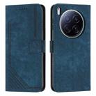 For Tecno Camon 40 Premier Skin Feel Stripe Pattern Leather Phone Case with Long Lanyard(Blue) - 1