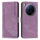 For Tecno Camon 40 Premier Skin Feel Stripe Pattern Leather Phone Case with Long Lanyard(Purple) - 1