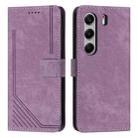 For Tecno Camon 40 Pro 5G Skin Feel Stripe Pattern Leather Phone Case with Long Lanyard(Purple) - 1
