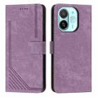 For Tecno Spark 30C 5G / Pop 9 5G Skin Feel Stripe Pattern Leather Phone Case with Long Lanyard(Purple) - 1