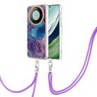 For Huawei Mate 60 Electroplating Marble Dual-side IMD Phone Case with Lanyard(Purple 016) - 1