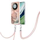 For Huawei Mate 60 Pro Electroplating Marble Dual-side IMD Phone Case with Lanyard(Rose Gold 015) - 1