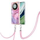 For Huawei Mate 60 Pro Electroplating Marble Dual-side IMD Phone Case with Lanyard(Pink 013) - 1