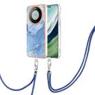 For Huawei Mate 60 Pro Electroplating Marble Dual-side IMD Phone Case with Lanyard(Blue 018) - 1