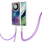 For Huawei Mate 60 Pro Electroplating Marble Dual-side IMD Phone Case with Lanyard(Purple 016) - 1