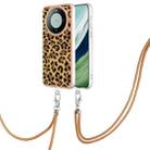 For Huawei Mate 60 Electroplating Dual-side IMD Phone Case with Lanyard(Leopard Print) - 1