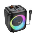 hoco HA1 Graceful TWS RGB Bluetooth 5.1 Speaker Support TF Card / AUX, with Wired Microphone(Black) - 1