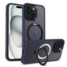For iPhone 15 Plus MagSafe Holder Skin-feel PC Hybrid TPU Phone Case(Dark Blue) - 1