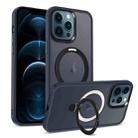 For iPhone 12 Pro Max MagSafe Holder Skin-feel PC Hybrid TPU Phone Case(Dark Blue) - 1