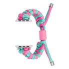 For Apple Watch Series 9 41mm Paracord Fishtail Braided Silicone Bead Watch Band(Rose Red Green) - 1