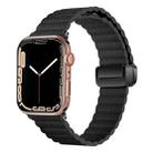 For Apple Watch SE 2023 44mm Water Ripple Magnetic Folding Buckle Watch Band, Style: Bold Version(Black) - 1