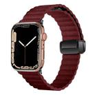 For Apple Watch SE 2022 44mm Water Ripple Magnetic Folding Buckle Watch Band, Style: Bold Version(Wine Red) - 1