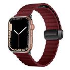 For Apple Watch SE 44mm Water Ripple Magnetic Folding Buckle Watch Band, Style: Bold Version(Wine Red) - 1