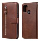 For Samsung Galaxy A21s Fashion Calf Texture Zipper Horizontal Flip Leather Case with Holder & Card Slots & Wallet(Brown) - 1