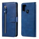 For Samsung Galaxy A21s Fashion Calf Texture Zipper Horizontal Flip Leather Case with Holder & Card Slots & Wallet(Blue) - 1
