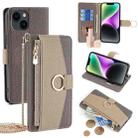 For iPhone 14 Crossbody Litchi Texture Leather Phone Case(Grey) - 1