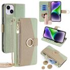 For iPhone 14 Plus Crossbody Litchi Texture Leather Phone Case(Green) - 1