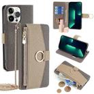 For iPhone 13 Pro Max Crossbody Litchi Texture Leather Phone Case(Grey) - 1