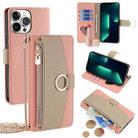 For iPhone 13 Pro Max Crossbody Litchi Texture Leather Phone Case(Pink) - 1