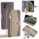 For iPhone XS Max Crossbody Litchi Texture Leather Phone Case(Grey) - 1