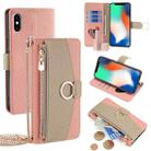 For iPhone X / XS Crossbody Litchi Texture Leather Phone Case(Pink) - 1