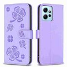 For Xiaomi Redmi Note 12 4G Global Four-leaf Embossed Leather Phone Case(Purple) - 1