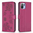 For Xiaomi Mi 11 Lite Four-leaf Embossed Leather Phone Case(Rose Red) - 1