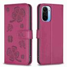 For Xiaomi Mi 11i / Poco F3 Four-leaf Embossed Leather Phone Case(Rose Red) - 1