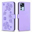 For Xiaomi 12T / 12T Pro Four-leaf Embossed Leather Phone Case(Purple) - 1