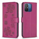 For Xiaomi Poco C55 / Redmi 12C Four-leaf Embossed Leather Phone Case(Rose Red) - 1