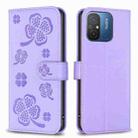 For Xiaomi Poco C55 / Redmi 12C Four-leaf Embossed Leather Phone Case(Purple) - 1