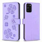 For Xiaomi Poco M3 Four-leaf Embossed Leather Phone Case(Purple) - 1