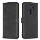 For Xiaomi Redmi 9 Four-leaf Embossed Leather Phone Case(Black) - 1