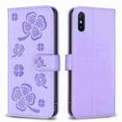 For Xiaomi Redmi 9A Four-leaf Embossed Leather Phone Case(Purple) - 1