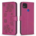 For Xiaomi Redmi 9C / 10A Four-leaf Embossed Leather Phone Case(Rose Red) - 1