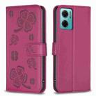 For Xiaomi Redmi 10 5G / Note 11E Four-leaf Embossed Leather Phone Case(Rose Red) - 1