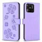 For Xiaomi Redmi 10C Four-leaf Embossed Leather Phone Case(Purple) - 1