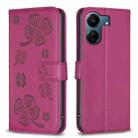 For Xiaomi Redmi 13C Four-leaf Embossed Leather Phone Case(Rose Red) - 1