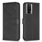 For Xiaomi Redmi K60 / K60 Pro Four-leaf Embossed Leather Phone Case(Black) - 1