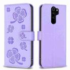 For Xiaomi Redmi Note 8 Pro Four-leaf Embossed Leather Phone Case(Purple) - 1