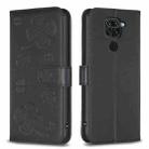 For Xiaomi Redmi Note 9 Four-leaf Embossed Leather Phone Case(Black) - 1